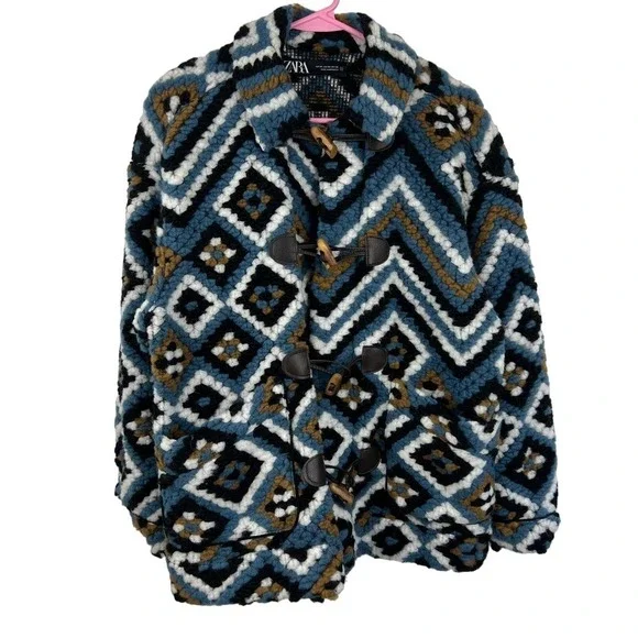 Zara Crochet Lapel Collar Toggle Chunky Oversized Jacket Womens Size: XS - Picture 2 of 9